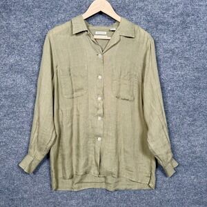 Banana Republic Womens Size Medium Shirt Olive Green Irish Linen Long Sleeves